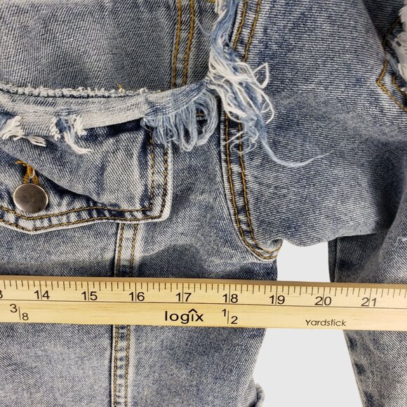 American Bazi Womens Cropped Distressed Denim Jacket Sz S - Picture 11 of 13